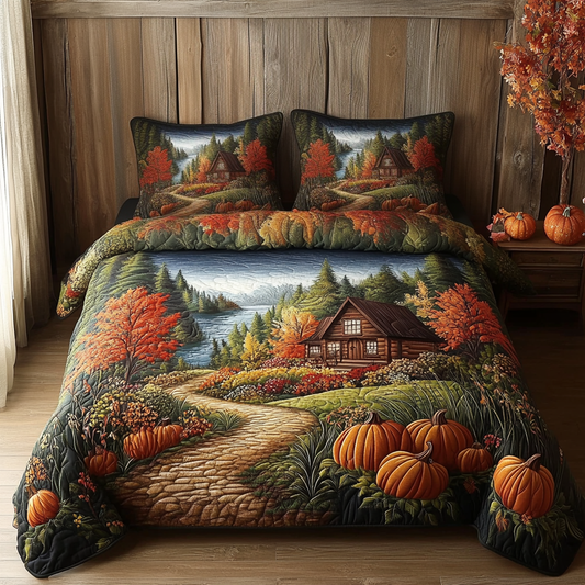 Pumpkin Cabin 3-Piece Quilted Bedding Set NCU0VL2843