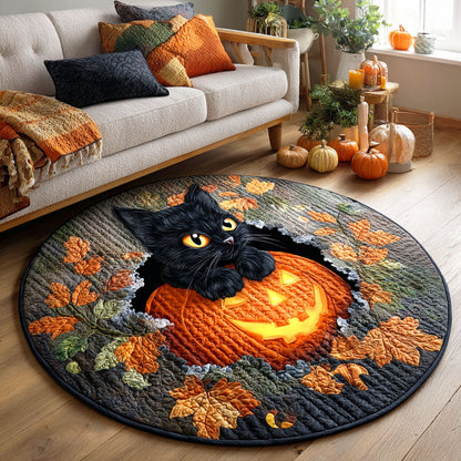 Pumpkin Cat Glow Quilted Round Mat NCU0TD749