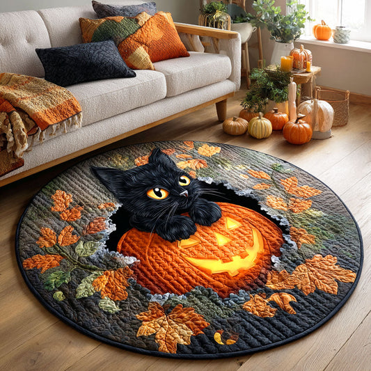 Pumpkin Cat Glow Quilted Round Mat NCU0TD749