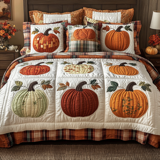Pumpkin Charm 3-Piece Quilted Bedding Set NCU0DK9371