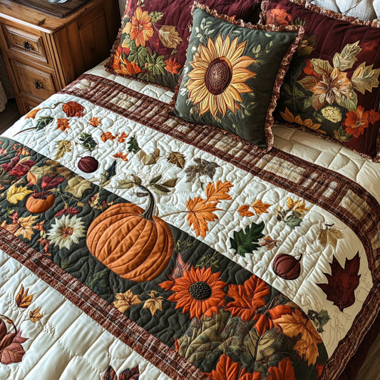 Pumpkin Charm 3-Piece Quilted Bedding Set NCU0PT7827