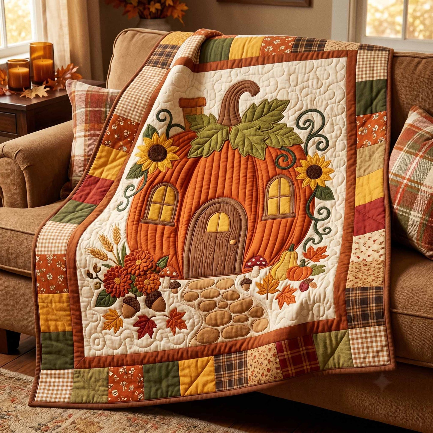Pumpkin Cottage Quilted Blanket NCU0XD2903