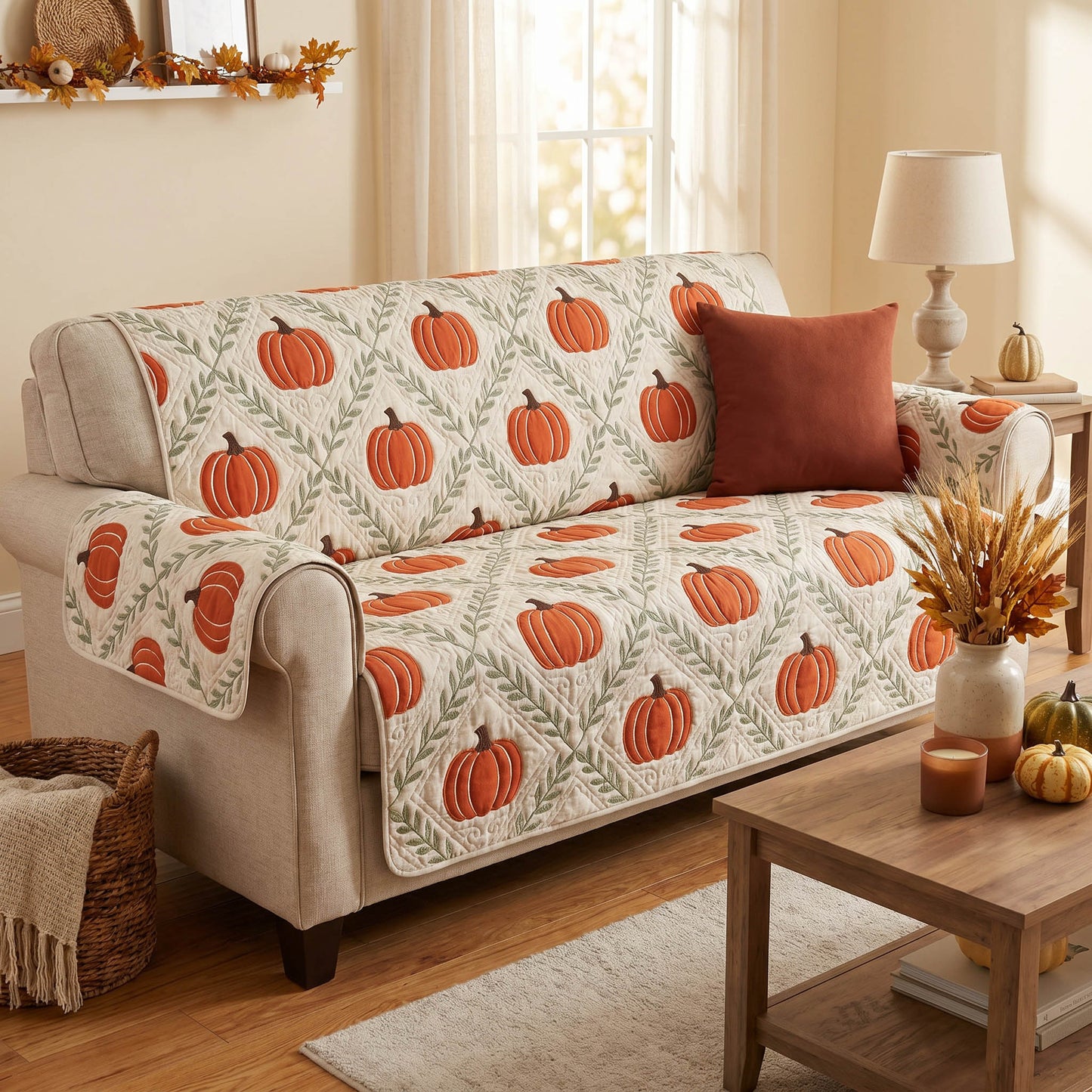 Pumpkin Cottage Quilted Sofa Cover NCU0TD2862