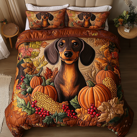 Pumpkin Dachshund 3-Piece Quilted Bedding Set NCU0DK9260