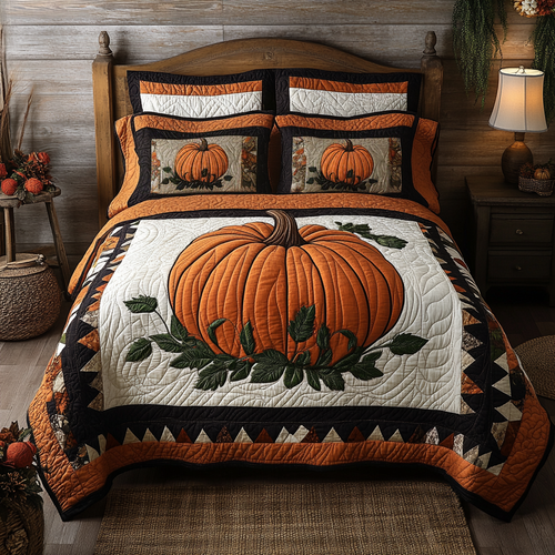 Pumpkin Delight 3-Piece Quilted Bedding Set NCU0DK9372