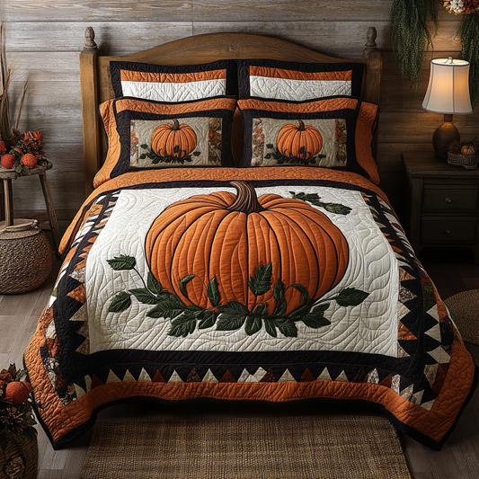Pumpkin Delight 3-Piece Quilted Bedding Set NCU0DK9372