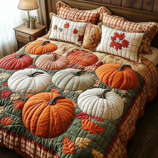 Pumpkin Dreams 3-Piece Quilted Bedding Set NCU0DK9370