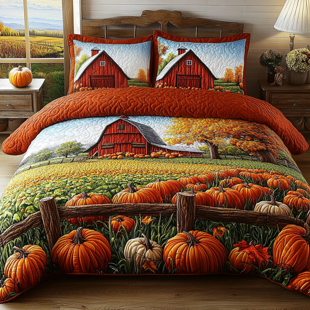 Pumpkin Field 3-Piece Quilted Bedding Set NCU0VL2860