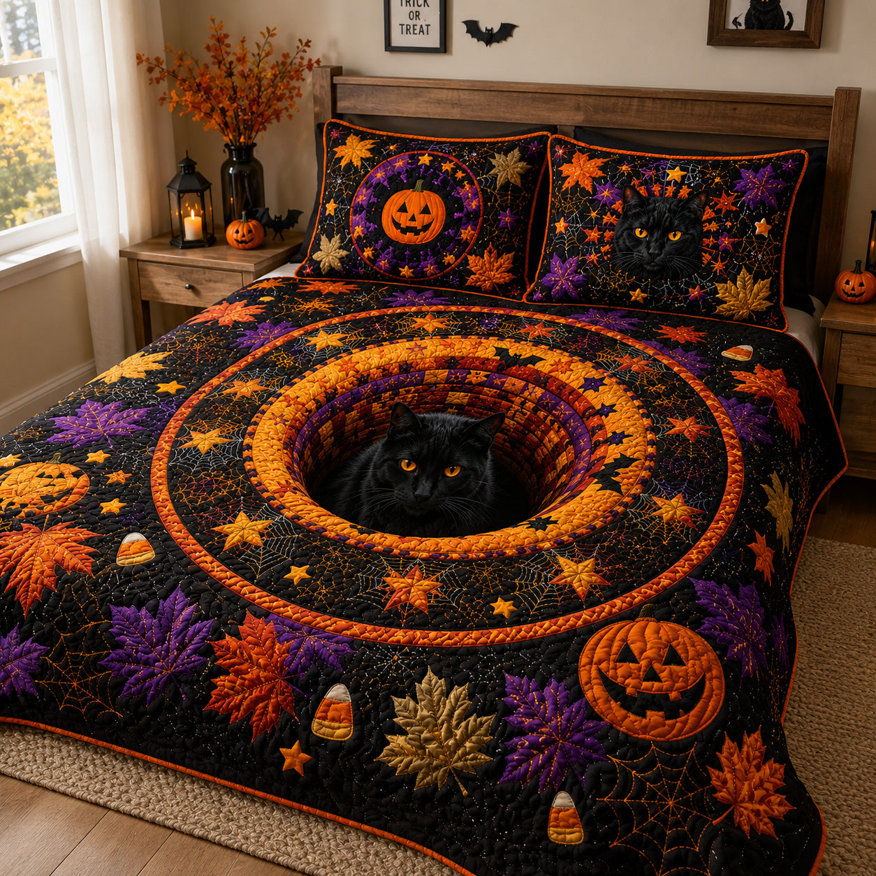 Pumpkin Gaze 3-Piece Quilted Bedding Set NCU0VL3587