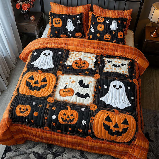Pumpkin Ghosts 3-Piece Quilted Bedding Set NCU0NT9595