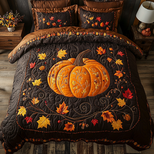 Pumpkin Glow 3-Piece Quilted Bedding Set NCU0DK9374