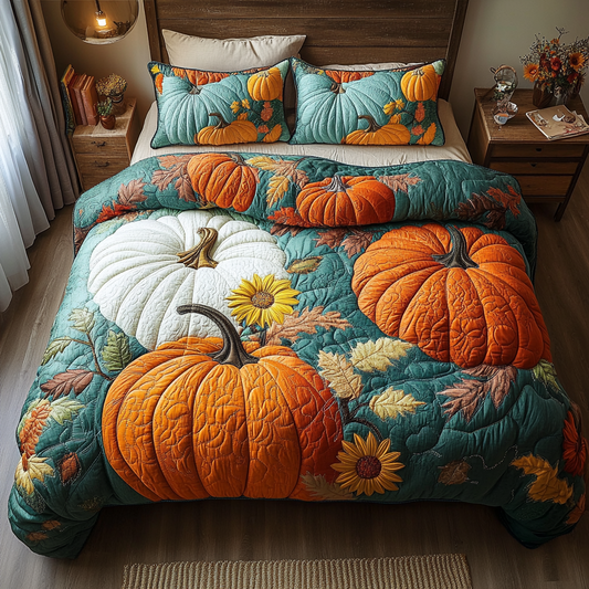 Pumpkin Glow 3-Piece Quilted Bedding Set NCU0DK9484