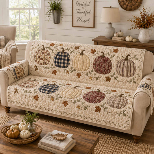 Pumpkin Glow Quilted Sofa Cover NCU0TD3116
