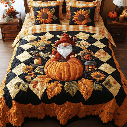 Pumpkin Gnome Lane 3-Piece Quilted Bedding Set NCU0NT8369