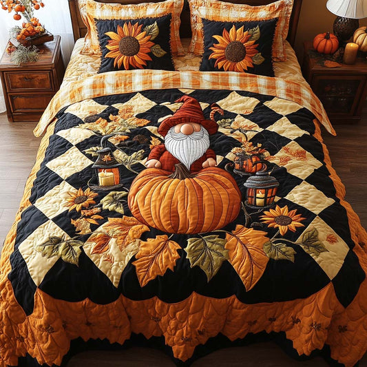 Pumpkin Gnome Lane 3-Piece Quilted Bedding Set NCU0NT8369