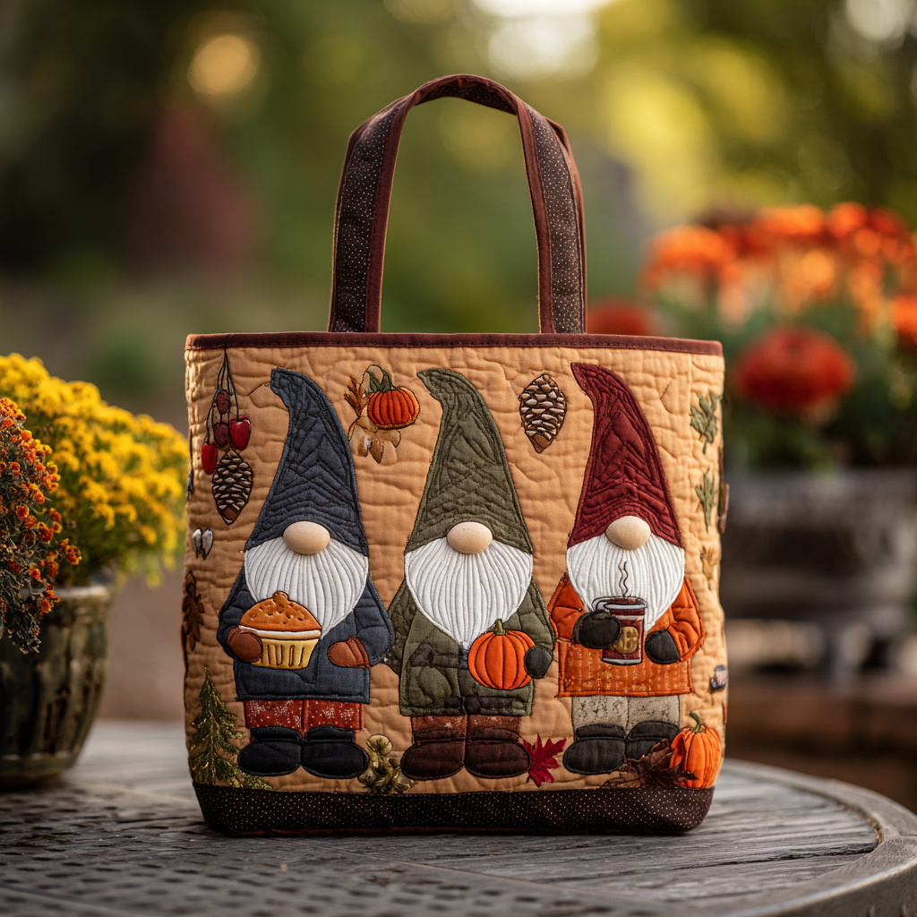 Pumpkin Gnome Quilted Tote Bag NCU0DK9479
