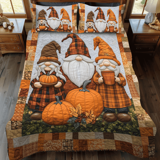 Pumpkin Gnomes 3-Piece Quilted Bedding Set NCU0TH1885