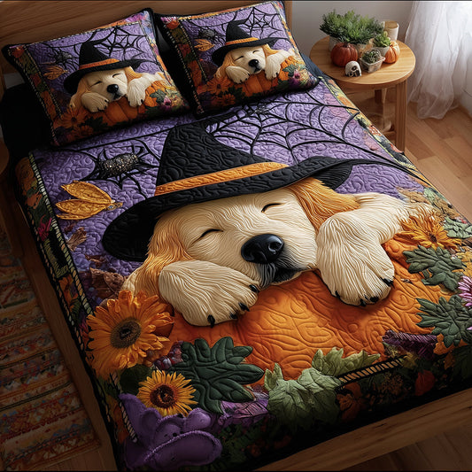 Pumpkin Golden Retriever Quilted Bedding Set NCU0TH3263