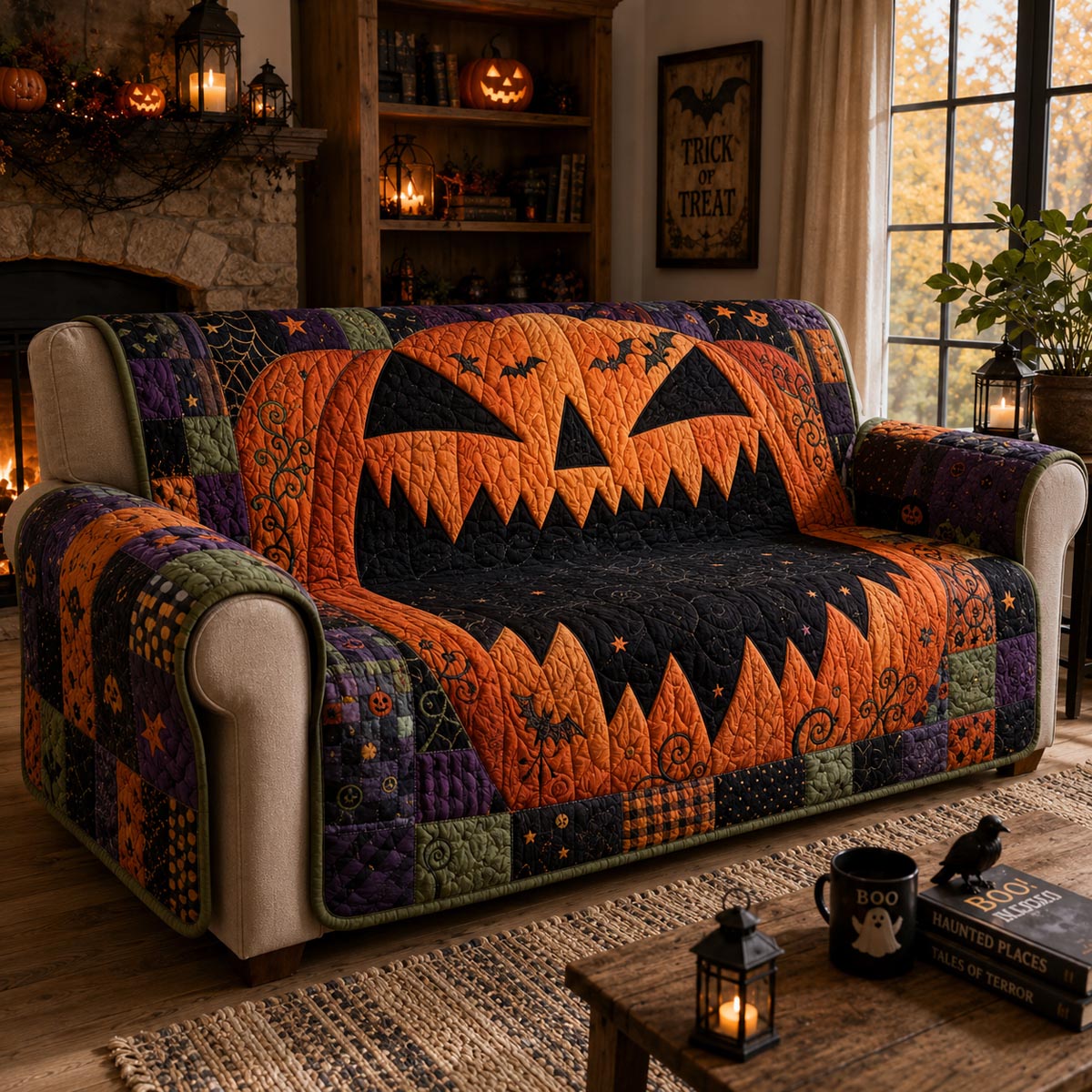 Pumpkin Grin Quilted Sofa Cover NCU0DV9786