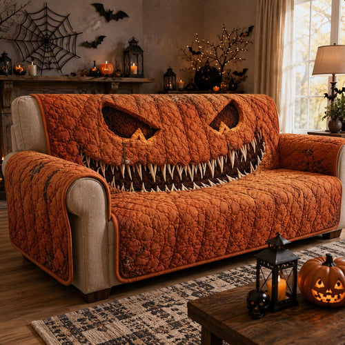 Pumpkin Grin Quilted Sofa Cover NCU0DV9872