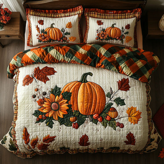 Pumpkin Harvest 3-Piece Quilted Bedding Set NCU0PT7829