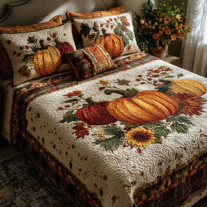 Pumpkin Harvest Time 3-Piece Quilted Bedding Set NCU0PT7830