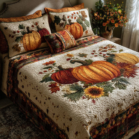 Pumpkin Harvest Time 3-Piece Quilted Bedding Set NCU0PT7830