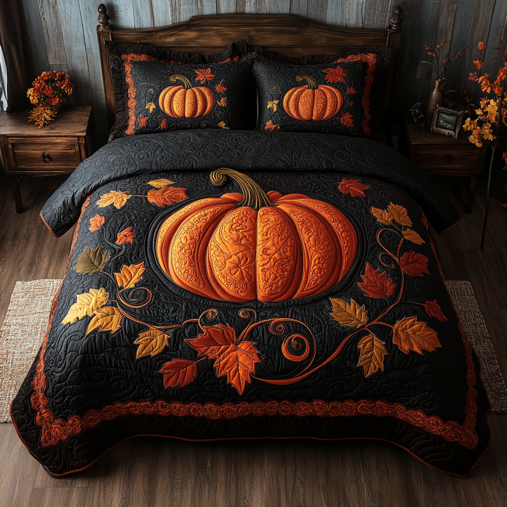 Pumpkin Haven 3-Piece Quilted Bedding Set NCU0DK9373