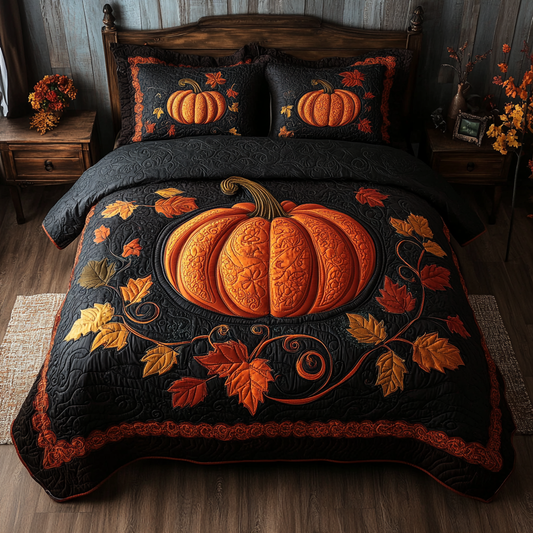 Pumpkin Haven 3-Piece Quilted Bedding Set NCU0DK9373