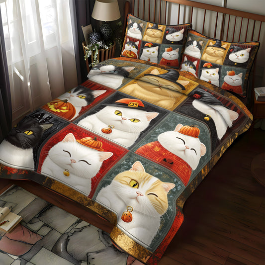 Pumpkin Kitty 3-Piece Quilted Bedding Set NCU0TL1177