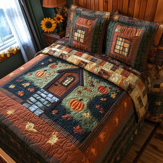 Pumpkin Lantern Lodge 3-Piece Quilted Bedding Set NCU0PT8585