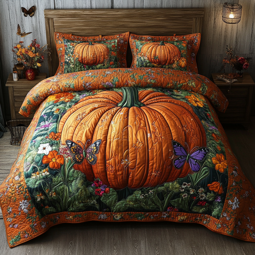 Pumpkin Meadow 3-Piece Quilted Bedding Set NCU0VL2869