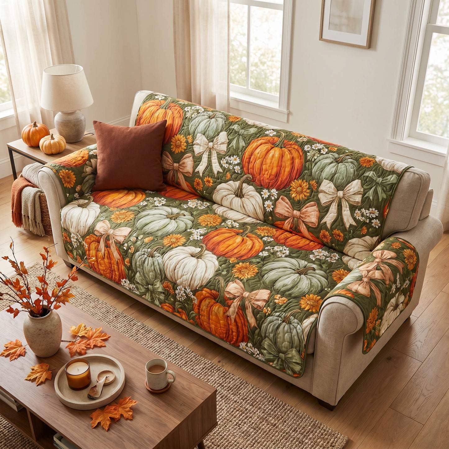 Pumpkin Meadow Quilted Sofa Cover NCU0TD2861