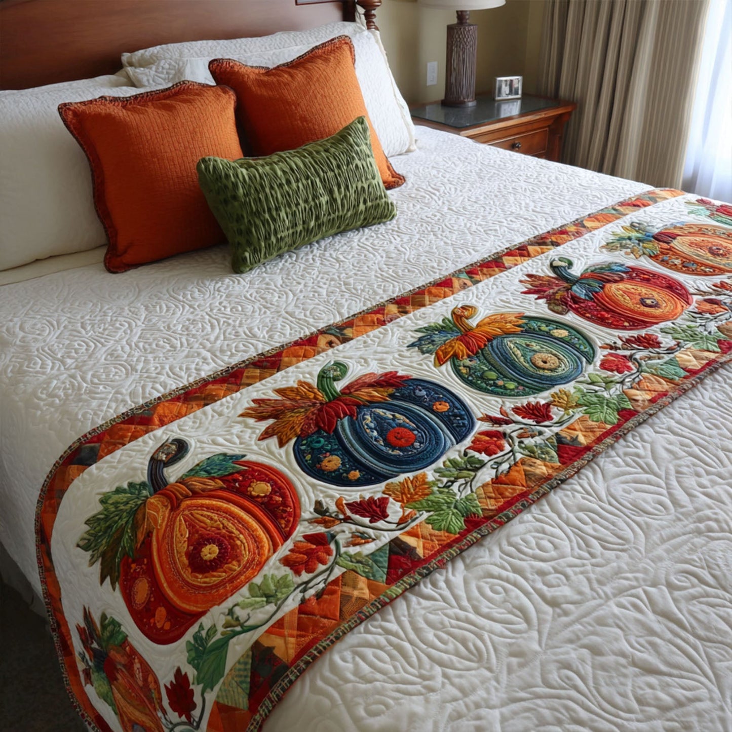 Pumpkin Morning Quilted Bed Runner NCU0PT8480