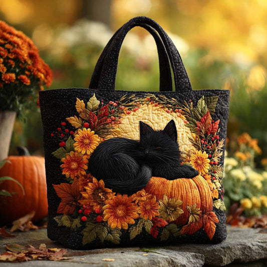 Pumpkin Patch Cat Quilted Tote Bag NCU0TD152