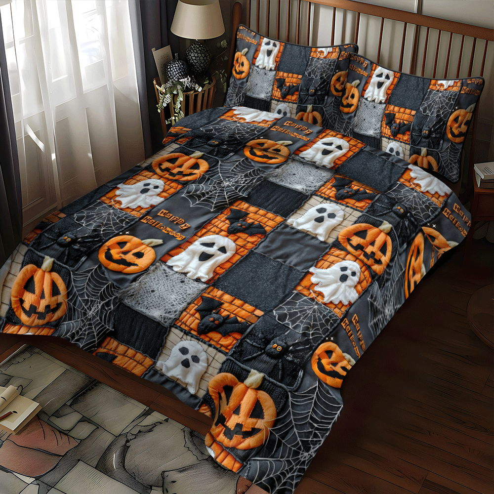 Pumpkin Patch Halloween 3-Piece Quilted Bedding Set NCU0PD802