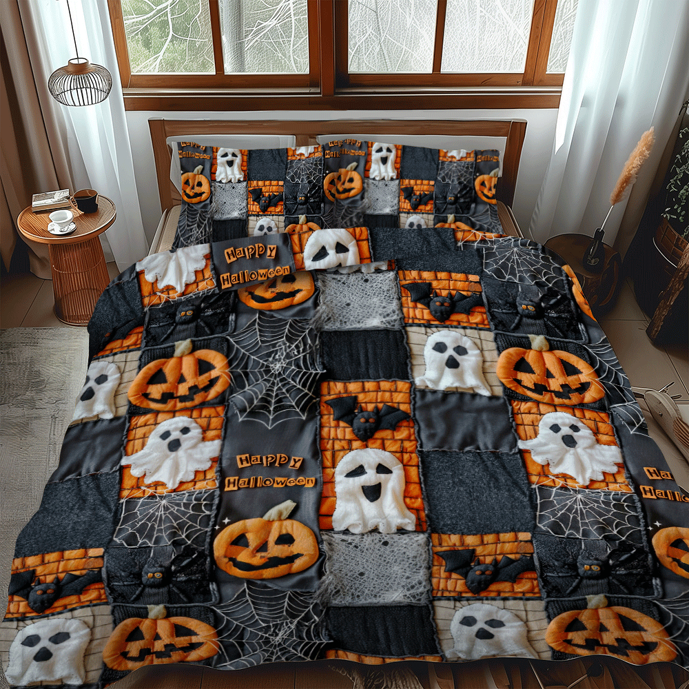 Pumpkin Patch Halloween 3-Piece Quilted Bedding Set NCU0PD802