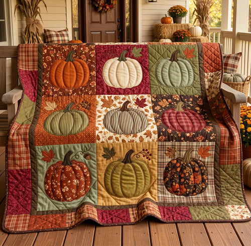 Pumpkin Patchwork Quilted Blanket NCU0XD2894