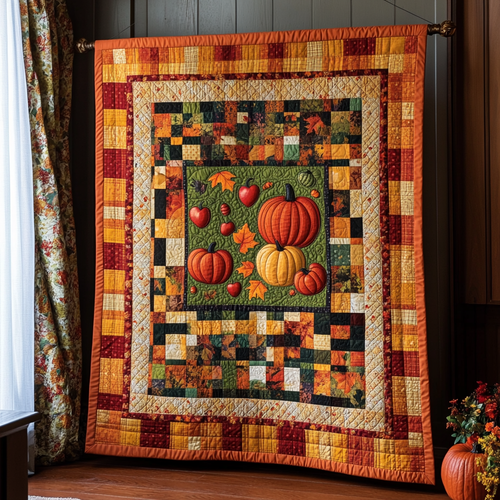 Pumpkin Patterned Thanksgiving Quilted Blanket NCU0PD736