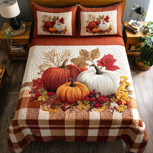 Pumpkin Plaid 3-Piece Quilted Bedding Set NCU0TV034