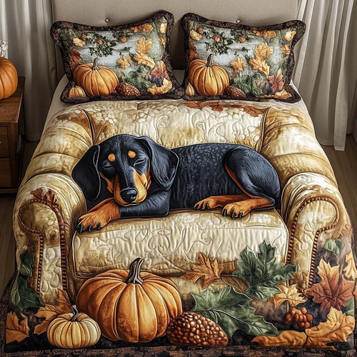 Pumpkin Pup 3-Piece Quilted Bedding Set NCU0NT9063