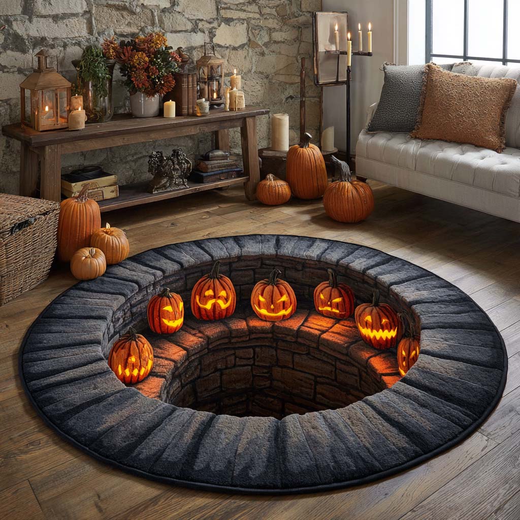 Pumpkin Ring Dungeon Quilted Round Mat NCU0XD936