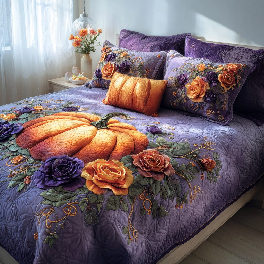 Pumpkin Roses 3-Piece Quilted Bedding Set NCU0VL3699