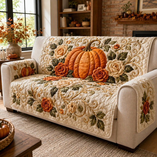 Pumpkin Roses Quilted Sofa Cover NCU0VL3782