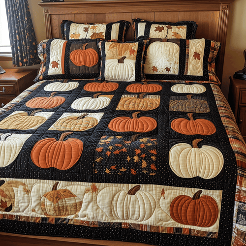 Pumpkin Row 3-Piece Quilted Bedding Set NCU0TH1966
