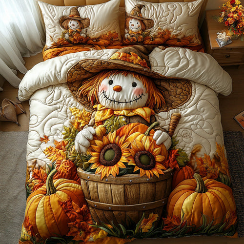 Pumpkin Scarecrow Lane 3-Piece Quilted Bedding Set NCU0NT8378
