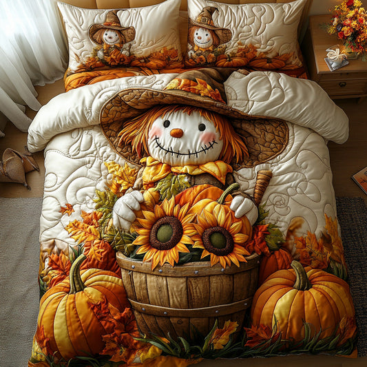 Pumpkin Scarecrow Lane 3-Piece Quilted Bedding Set NCU0NT8378