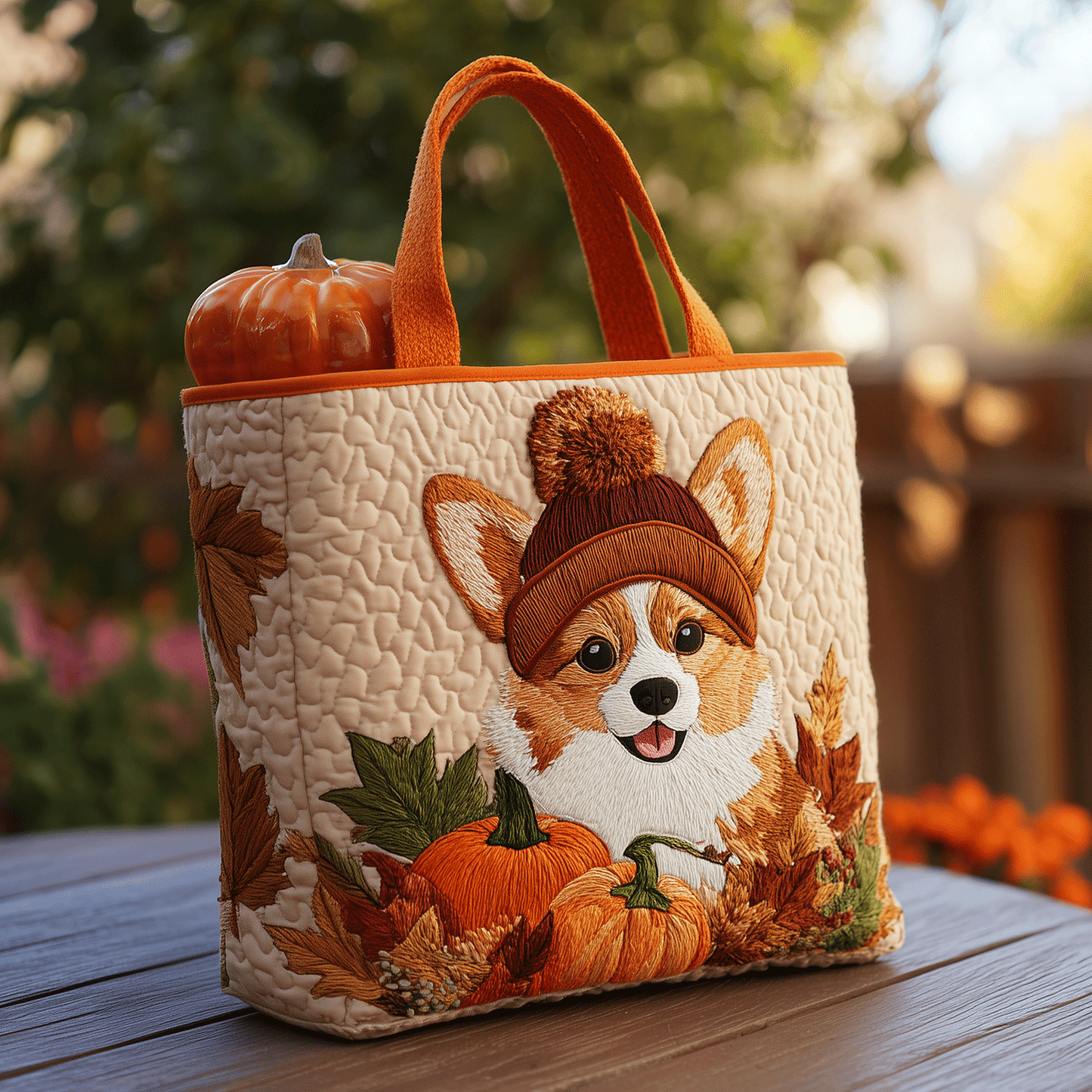 Pumpkin Spice Corgi Quilted Tote Bag NCU0TH2773