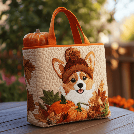Pumpkin Spice Corgi Quilted Tote Bag NCU0TH2773