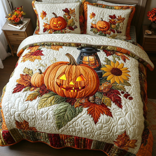 Pumpkin Spice Fields 3-Piece Quilted Bedding Set NCU0PT8274